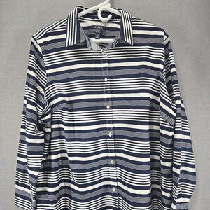 Chaps Womens Long Sleeve Button Up, Navy/White Stripe, 100% Cotton, No Iron, 2XL